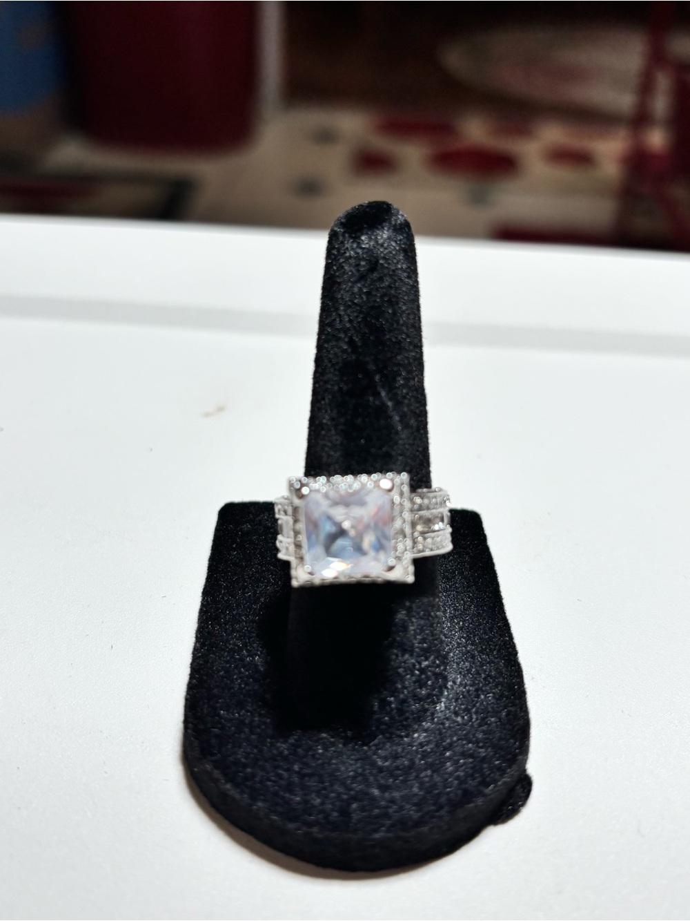 Silver & Simulated Zirconia  Statement Ring - size 7 Intricate Detailing